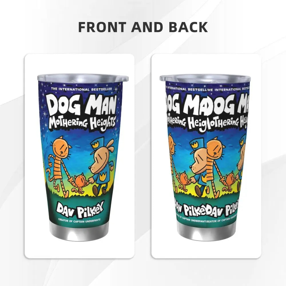 Dog Man Dogman Movie Comic Insulated Tumbler with Straws Cartoon Stainless Steel Thermal Mug Double Wall Car Bottle Cups, 20oz