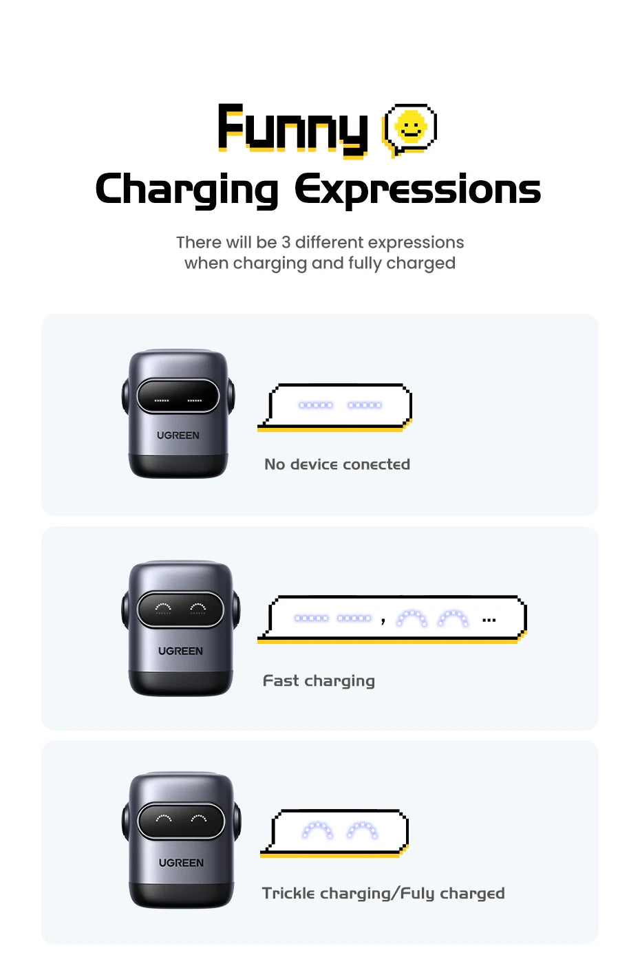 【US Plug】UGREEN Robot Design 30W GaN Charger QC4.0 3.0 PPS PD3.0 Fast Charger For iPhone 16 15 14 Pro Samsung Xiaomi iPad Air