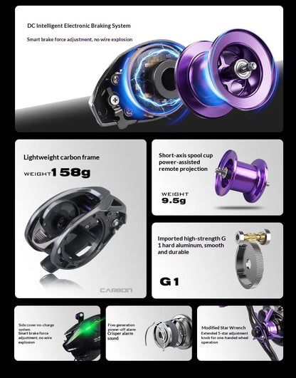 BEARKING YURI-DC Baitcasting Reel 5+1BB 7.1:1 158g Carbon Frame G1 Aluminum Gear Intelligent DC Brake Felt Drag Washer