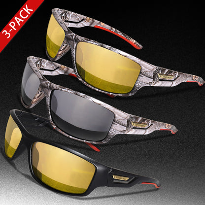 3 Pairs Polarized Fishing Sunglasses Men Camo Military Style UV400 For Cycling Riding, Running, Fishing And Driving