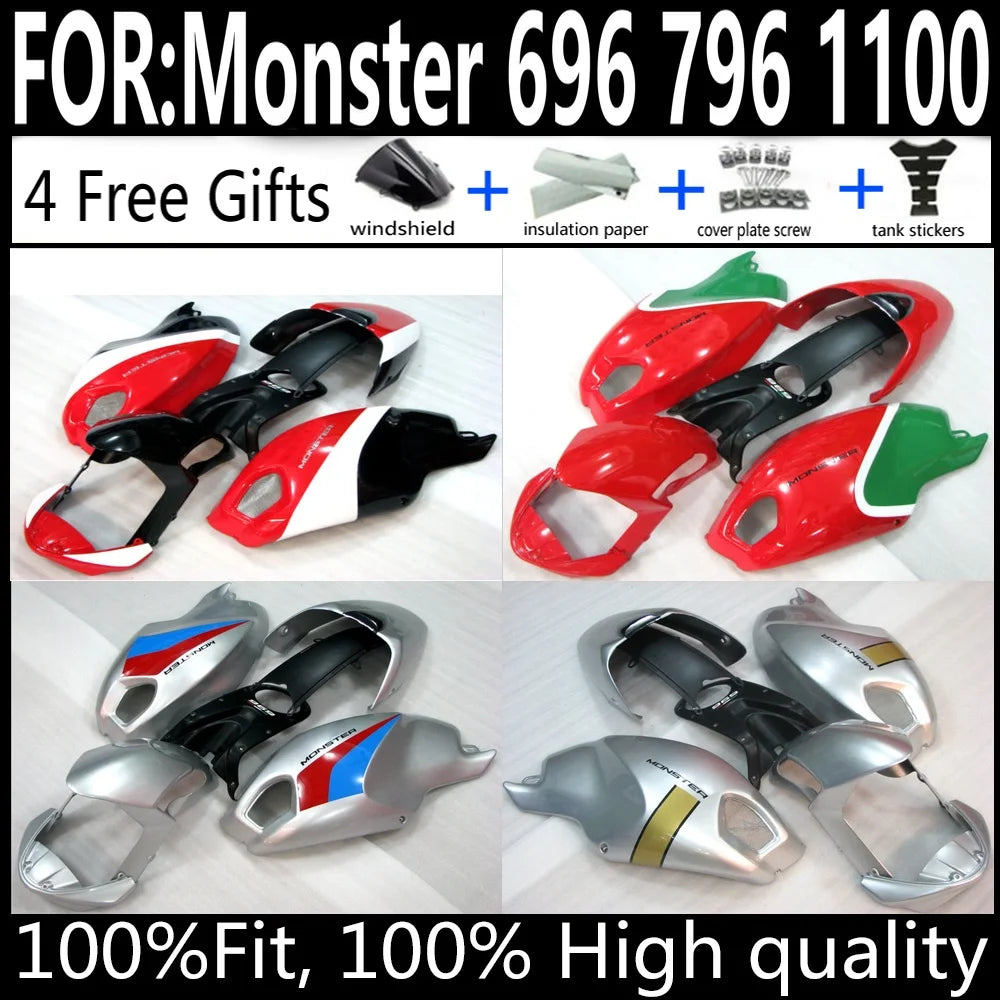 Ducati Monster 696 796 1100 Motorcycle Fairings Kit ABS Plastic Body Work Tank Cover Seat Cowl Full Set