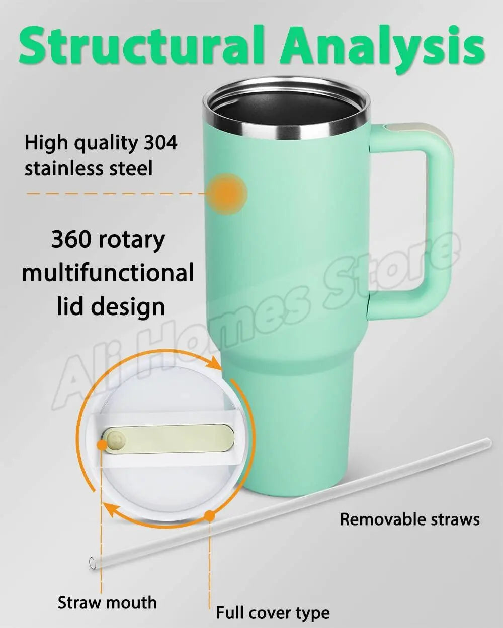 Thermal Mug 1200ml 40oz Handle Tumbler Insulated Car Travel Mug Vacuum Sublimation Stainless Steel H2.0 Flow State Tumbler Cup