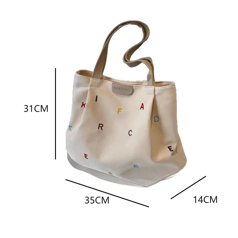 Large Capacity Canvas Bag - Trendy Embroidered Letter Handbag for Girls, Small and Fresh Student Crossbody Tote Bag