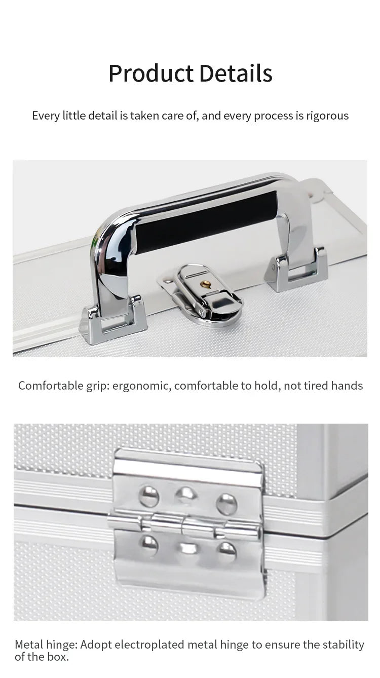 Large Capacity Three-Layer Aluminum Alloy Makeup Artist Tool Box Tattoo Cosmetics Nail Art Storage Box Beauty Pure Color Metal S