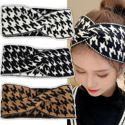 Casual Korea Houndstooth Headwrap Headbands for Women Hiar Accessories New Cotton Elastic Head Band Warm Knitted Hairbands