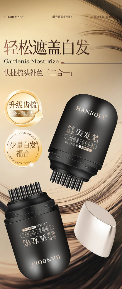 2in1 Plant Hair Dye Stick with Comb Black Brown Long Lasting Temporary Hair Coloring Covered White Hairs Hairline Pen Washable