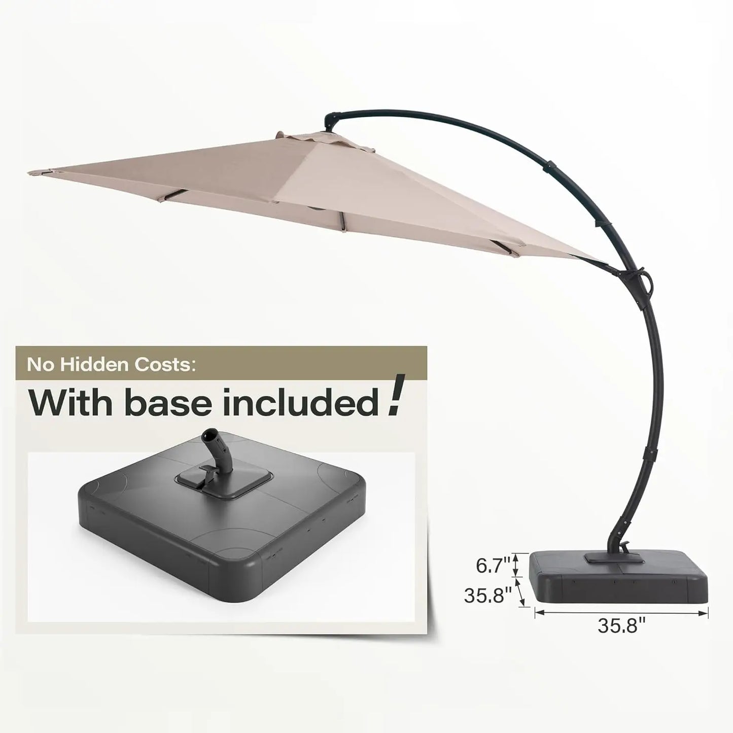 Outdoor Patio Umbrella with Base included, 11 FT Deluxe Curvy Cantilever Umbrella Heavy Duty Offset Hanging, Customized