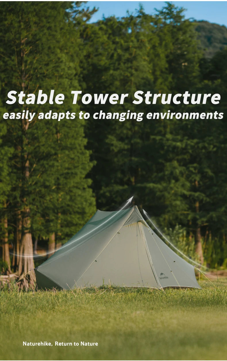 Naturehike Ultra Light Hiking Tent 2 Person Outdoor Camping Pyramid Tent 15D Nylon Waterproof Portable Backpacking Tent with Mat
