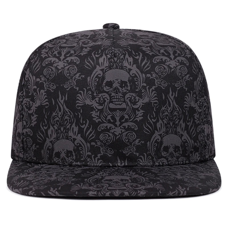 2025 New Fashion Full Skull Print Baseball Hat Street Personalized Hip Hop Hat Outdoor Daily Decoration Hat Unisex Flat Edge Hat