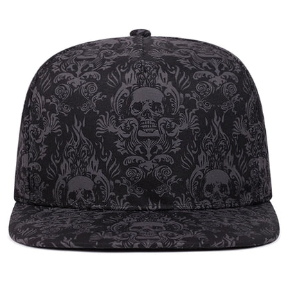 2025 New Fashion Full Skull Print Baseball Hat Street Personalized Hip Hop Hat Outdoor Daily Decoration Hat Unisex Flat Edge Hat