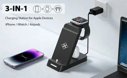 3 in 1 Wireless Charger Stand Fast Charging Station - for iPhone 17-12/X Apple Watch AirPods Samsung Galaxy S25/S23/S22 Charger
