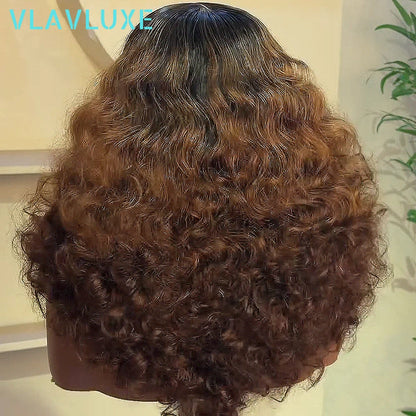 400 Density Bouncy Curly Highlight Ombre HD Lace Front Wig Human Hair Wigs Colored 13X6 HD Lace Frontal Glueless Pre Plucked Wig