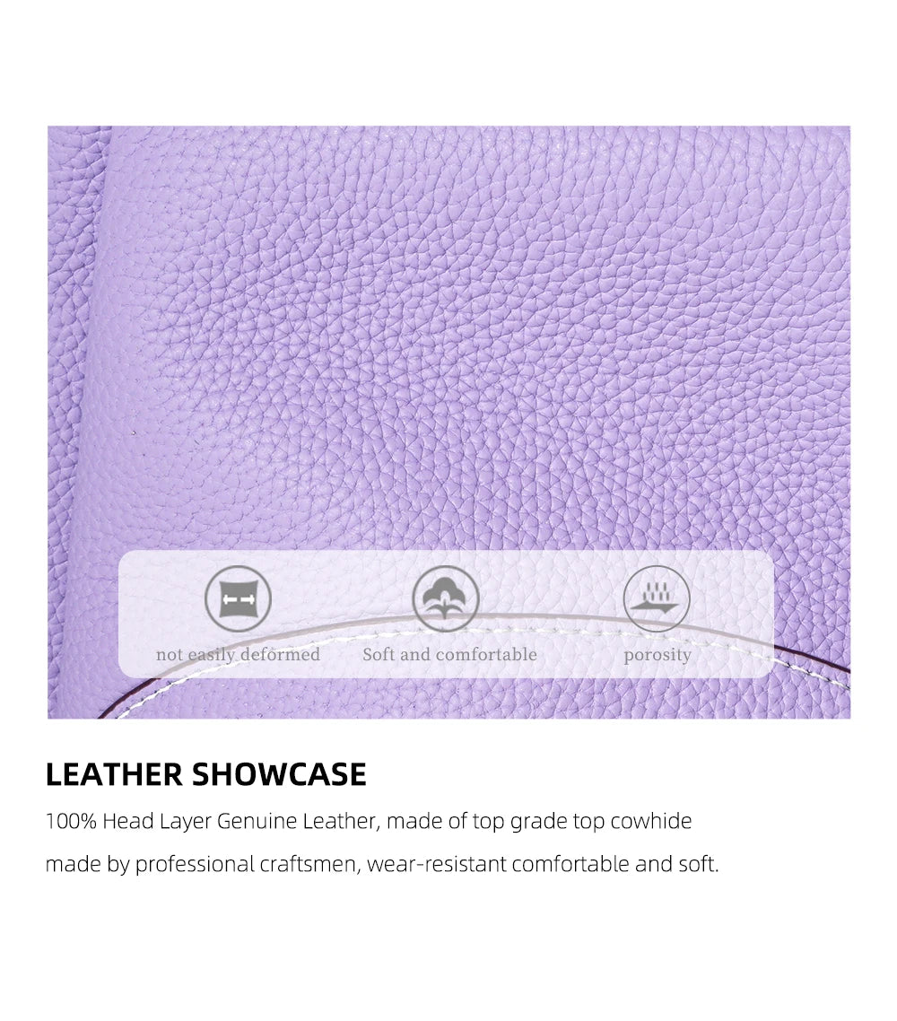 Zency Luxury Genuine Leather Tote Bag For Women Elegant High End Bag Shoulder Crossbody Handbag Top Handle Bags Noble Purple Bag