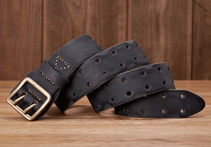 3.8CM Original Handmade Double-needle Buckle Men Belt Washed Water Made Old Macho Jeans Belt Genuine Leather Army Tactical Belt