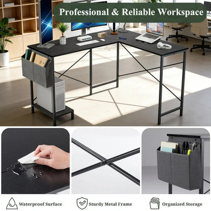 L Shaped Desk, 50 Inch Reversible Computer Desk Corner Gaming Table with CPU Stand Storage Bag, Sturdy Metal Frame PC Workstati