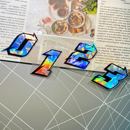 1PC Arabic Numbers Motorcycle Stickers Reflective Holographic Carbon Effect for Helmet Scooter Fuel Tank Front Fairing Decals