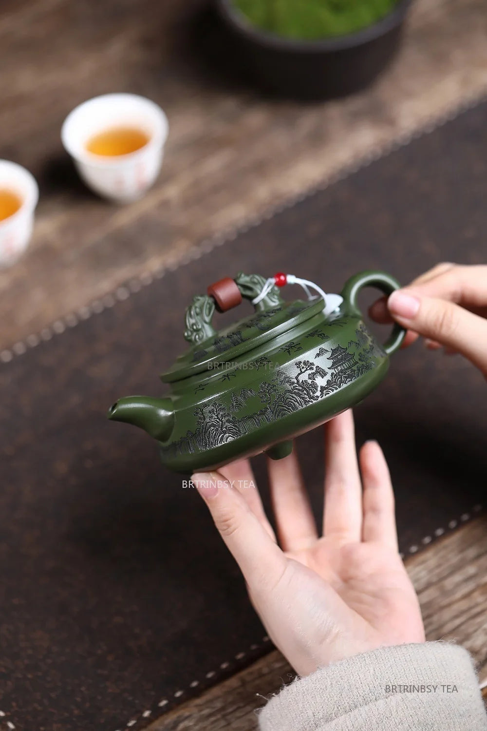 Chinese Yixing Purple Clay Teapot Raw Ore Green Mud Tea Pot Handmade Landscape Kettle Household Teaware Zisha Tea Set 260ml