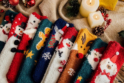 Christmas coral fleece socks mid-tube warm thickened floor sleep cartoon socks