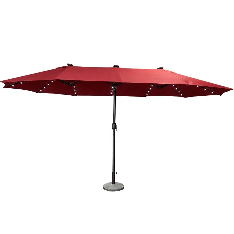 L  New Design Outdoor LED  Solar Powered Parasol 15ft Large Patio Garden Porch Double-sided Umbrella Table Twins Parasol
