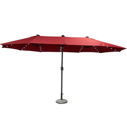 L  New Design Outdoor LED  Solar Powered Parasol 15ft Large Patio Garden Porch Double-sided Umbrella Table Twins Parasol