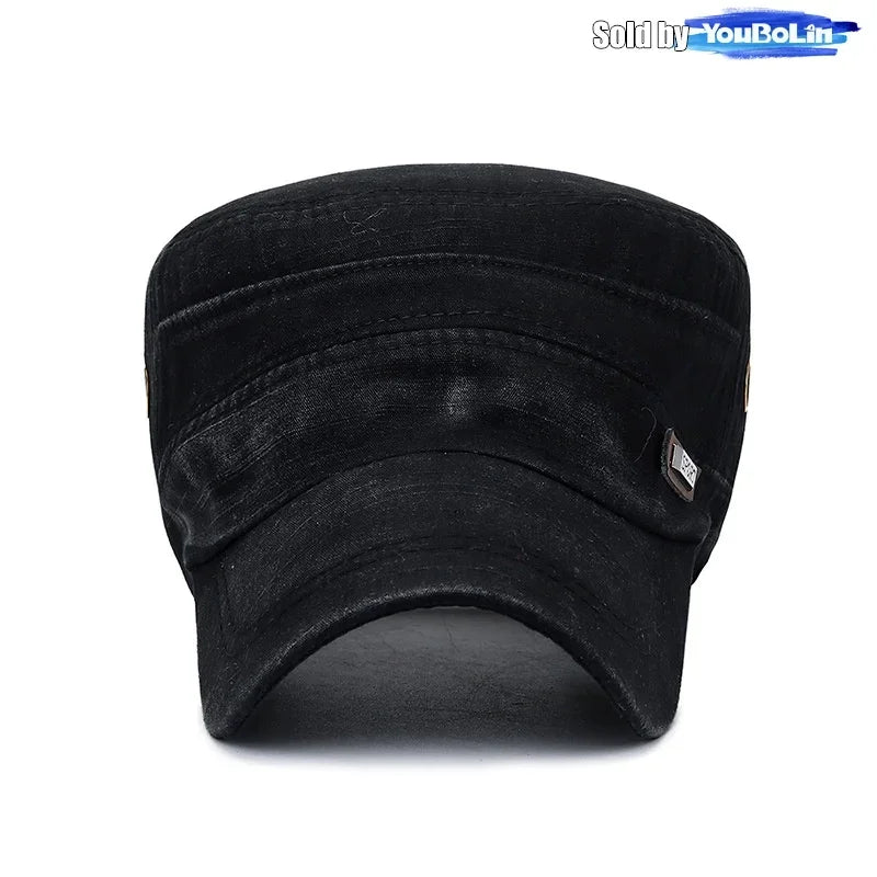 Cotton Perforated Breathable Military Academy Cadet Flat Cap Sun Hat Trucker Caps Dad Hats