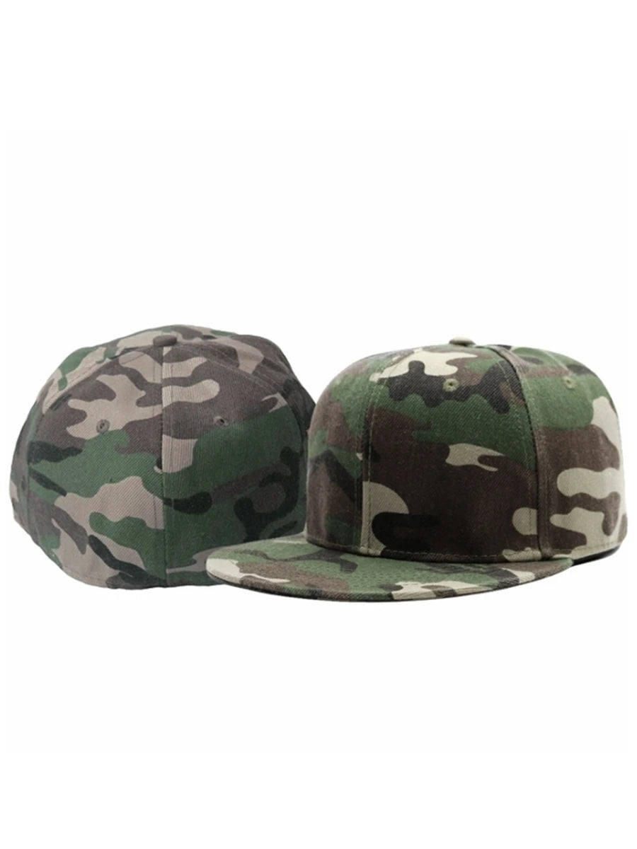 Full close camouflage hip hop cap whole closure women men's plus size flat brim bill baseball cap fitted snapback hat 56-62cm