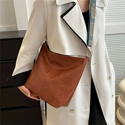 Bohemian Style Women Shoulder Bag, Vintage Wide Strap Crossbody with Intricate Embroidery, Versatile for Casual Commuting Wear