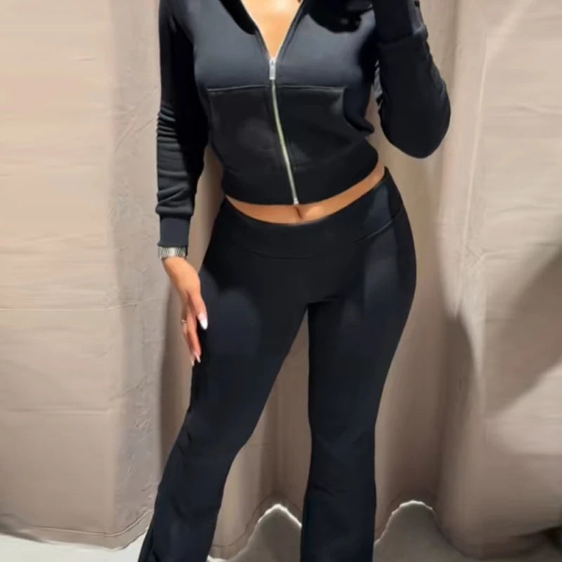 HXAO Fleece Flared Trousers Women's Pants Black Brown Grey Pants For Woman Chic High-Waisted Flared Trousers Casual Sports Pants