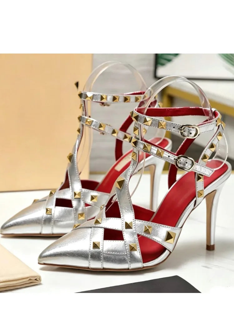2026 Summer New Rivet Women's Pointed Stiletto Sandals Sexy Fashion Party Women's High Heel Sandals