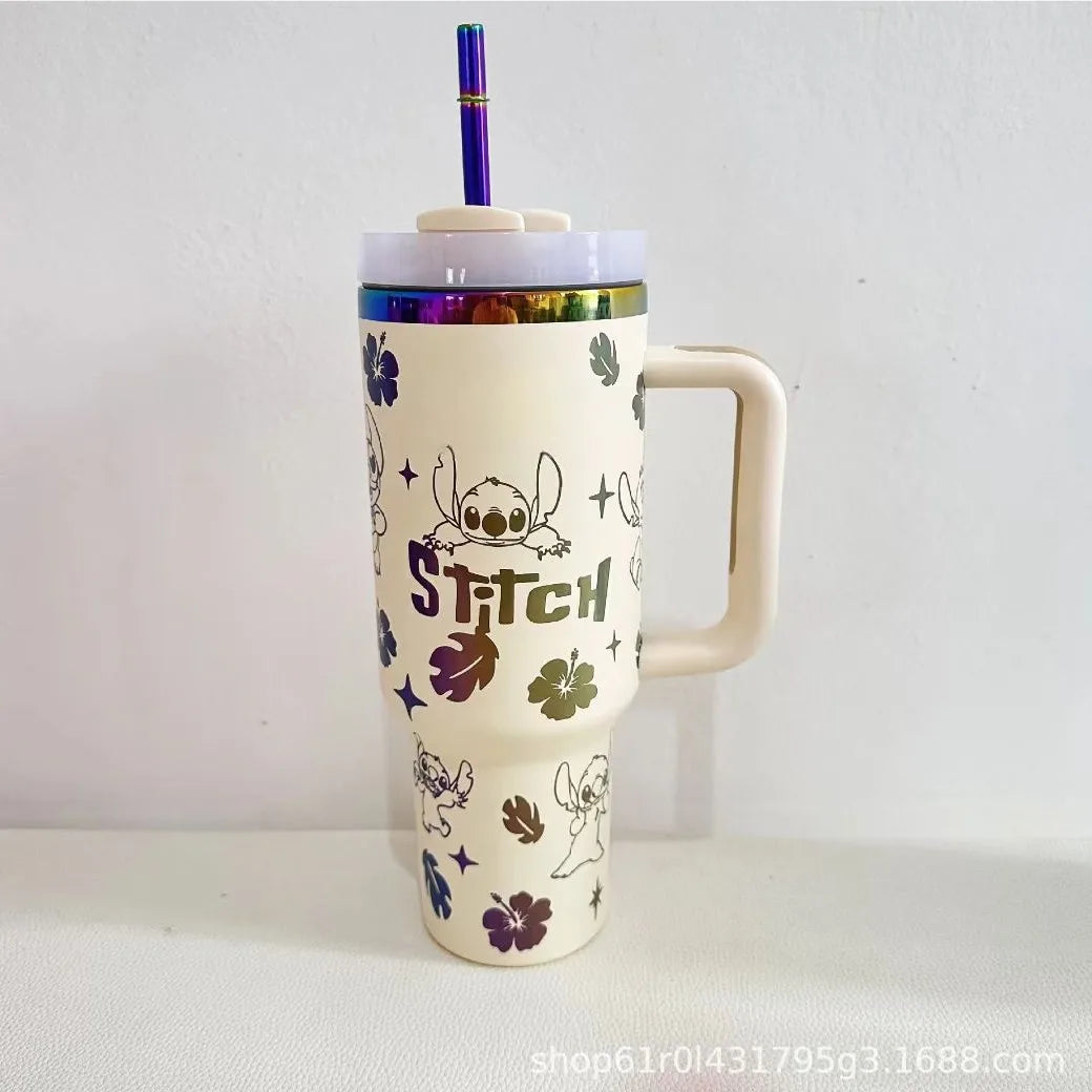 In Stock Stitch Cartoon Peripheral Insulated Cup 40oz 1180ml Stainless Steel Straw Cup Large Capacity Portable And Durable Gift