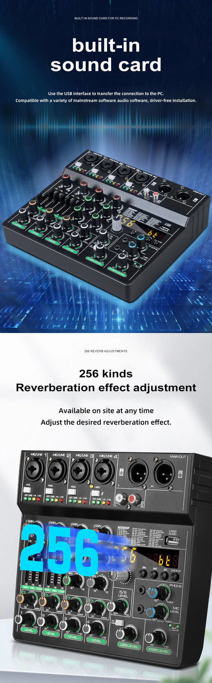 GAX-GT6  Professional 6-channel audio mixer, portable audio card, mixer，6-channel DJ controller/audio console mixer