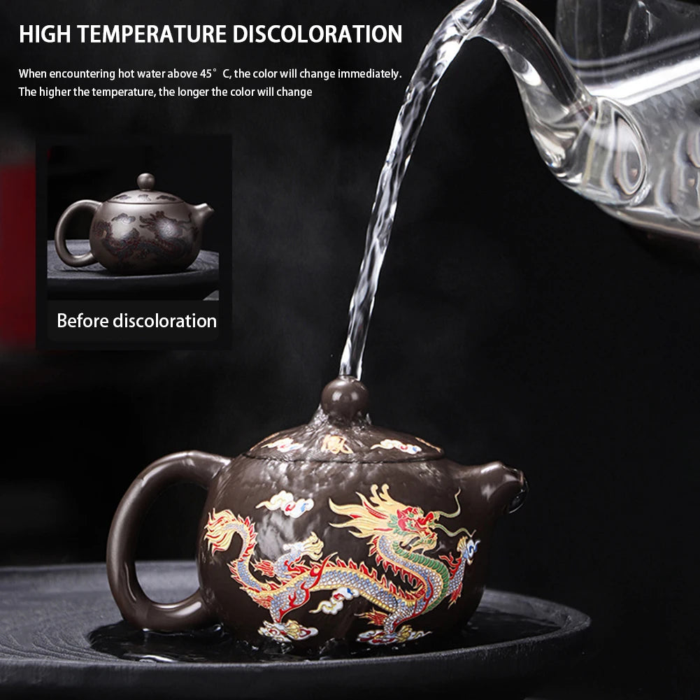 Hand-made Dragons Phoenixs Color-changing Purple Clay Teapot Reusable Tea Pot For Brewings Tea Cup Infuser Teapot Valuable Gift