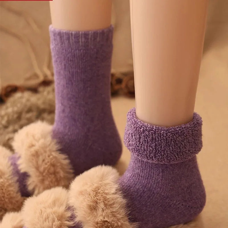 5 Pairs Winter Super Thicker Warm Socks Wool Women Socks New Solid Merino Wool Socks Against Cold Snow Men Terry Sock Size 36-42