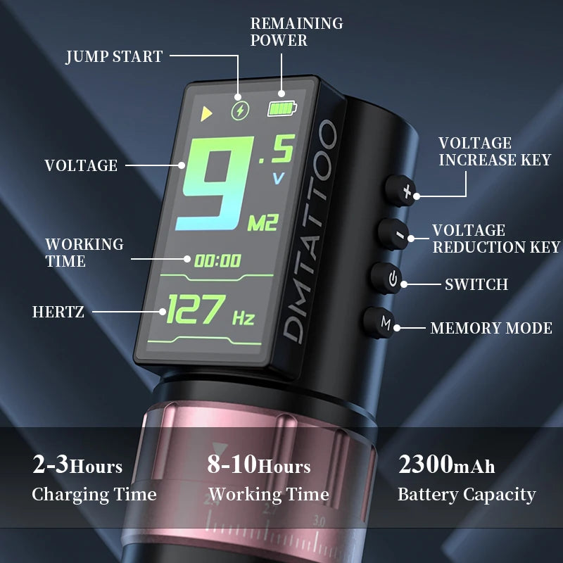 DM Venom 2.4-4.2MM Stroke Wireless Tattoo Machine LED Large Touch Screen 2300mAh Battery Suitable for Permanent Body Art