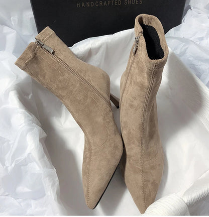 Pointed Toe Women Sock Short Boots Fashion Side Zippers Slim Ankle Booties Thin High Heel Autumn Winter Ladies Shoes