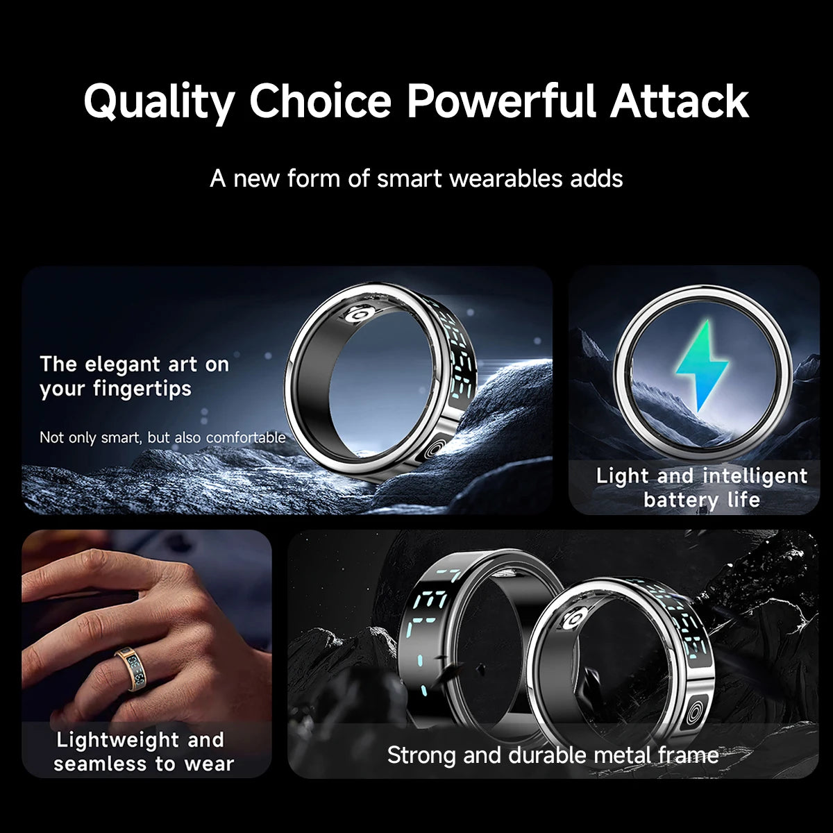 2026 New Smart Ring Display Screen Gestures Brush Video 5ATM Waterproof  Remote Camera Blood Pressure Monitoring For Men Women