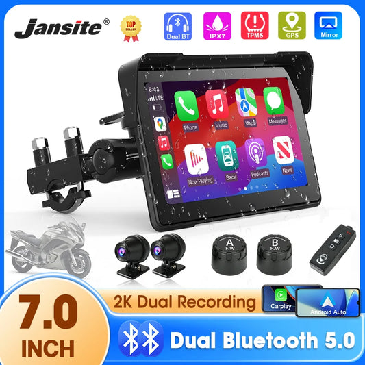 7 inch Portable Motorcycle Navigation Support 2K Camera  IPX7 Waterproof LCD Display For Wireless CarPlay Android Auto