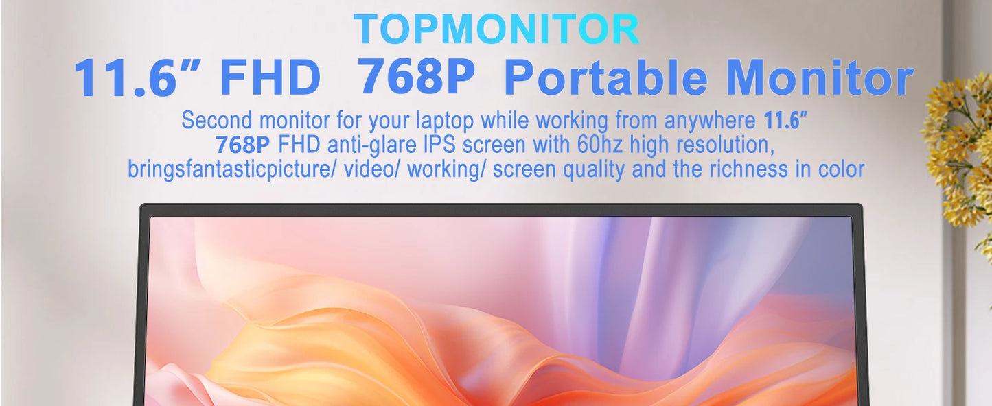 11.6 Inch Portable Monitor HDMI-Compatible Laptop Second Screen Gaming Extended Display for Steam Deck Laptop Switch PS4 /5