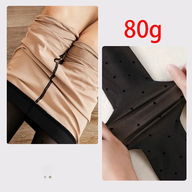 New Warm Tights For Women Winter Fleece Leggings Thermal Stockings Woman Insulated Printed Pantyhose Skin Effect Sock Pants