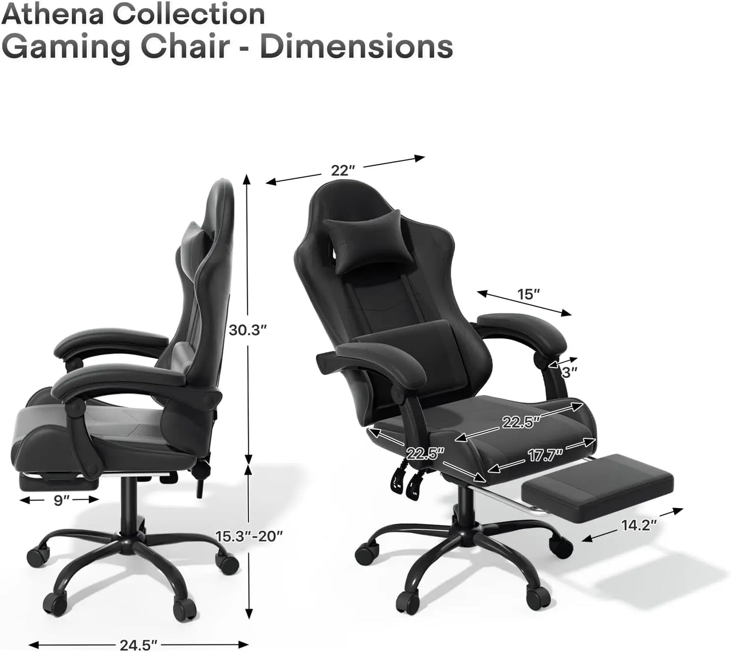 Gaming Chair, Ergonomic Gaming Chair with Footrest & Headrest Lumbar Support, Height Adjustable Swivel Compute