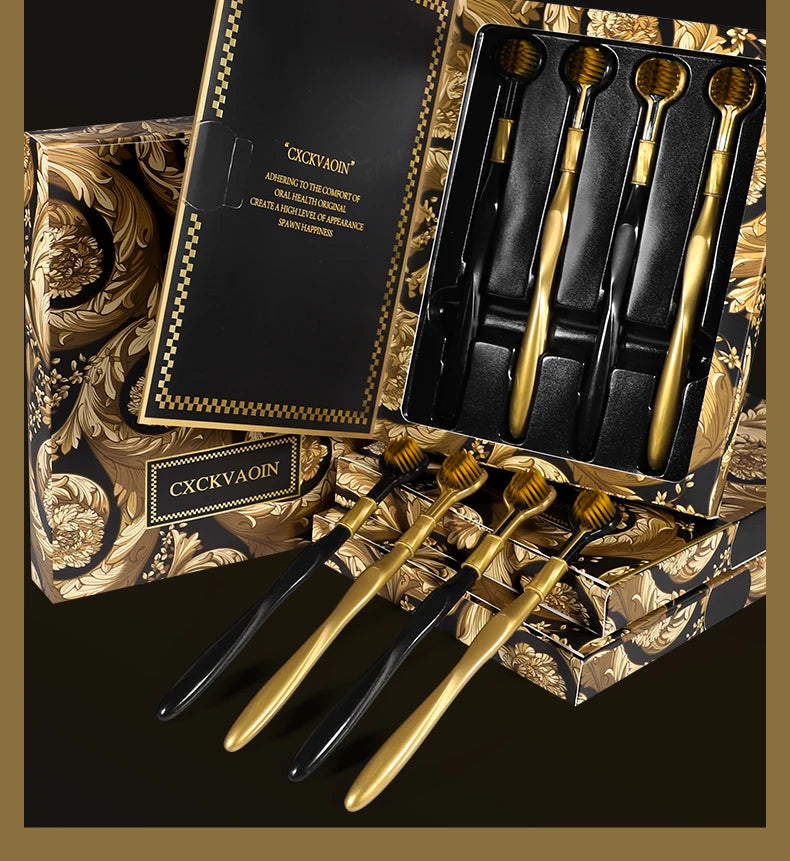 [4-pcs gift box] High-end black gold series three-sided brush head wrapped soft bristle toothbrush