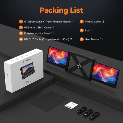 GTMEDIA 11.6Inch Portable Monitor 1920*1080 IPS FHD Triple Dual Extender Screen Full View Fold Display For 13.0-17.3Inch Laptops