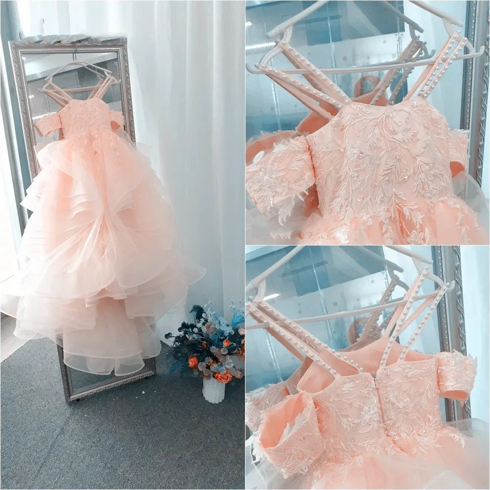 Lovely White Satin Flower Girl Dress for Wedding Dresses Little Princess Bow Kids Birthday Party Evening Customise Gowns