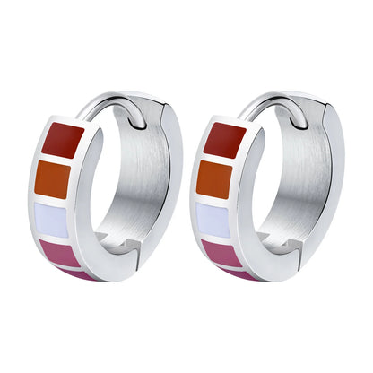 LGBT Rainbow Huggie Hoop Earring for Leibian Gay, Pride Flag Hinged Ear Piercings, Stainless Steel Jewelry
