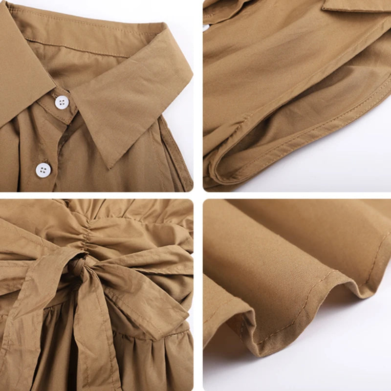 Sleeveless Dresses Women Bow Lace-up Turn-down Collar Mini High Street A-line Hotsweet Partywear Korean Fashion Vestidos Ins