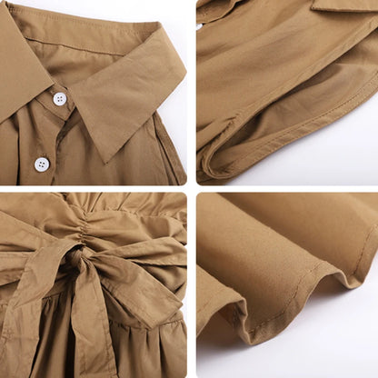 Sleeveless Dresses Women Bow Lace-up Turn-down Collar Mini High Street A-line Hotsweet Partywear Korean Fashion Vestidos Ins