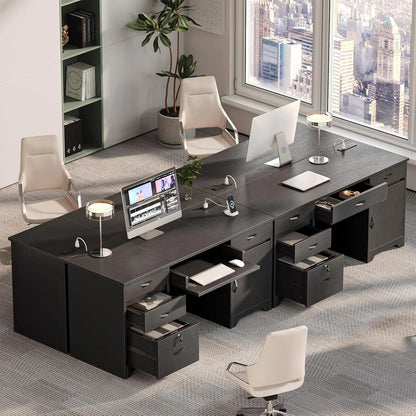 59” Office Desk with Lockable Drawers, Modern Computer Desk with File Drawer, Charging Station & Drop-Front, Customized