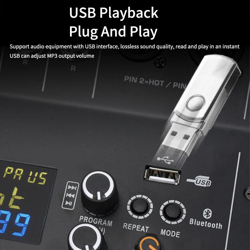 8/12 Channel Digital Mixer Audio Console 100 DSP Effects Bluetooth USB MP3 DJ Reverberation Sound Mixing Console