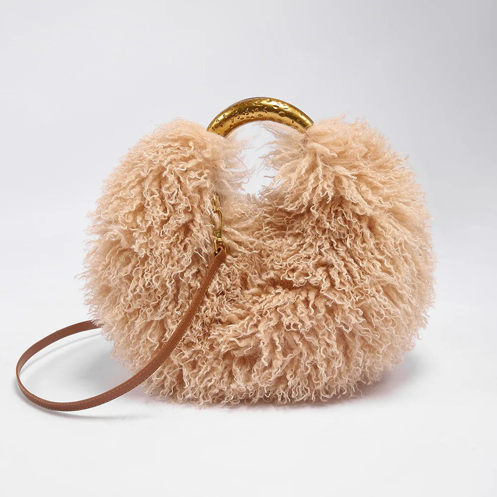 Spice Girl Solid Color Plush Women's Shoulder Bags Exquisite Handle Female Handbag Casual Versatile Furry Ladies Messenger Bag