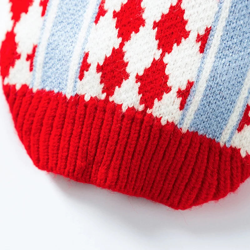 Diamond Grid Solid Cat Sweaters Warm Wool Knitting Winter Sphinx Small Dogs Clothing Ruffle Sleeve Female Girl Puppy Overalls
